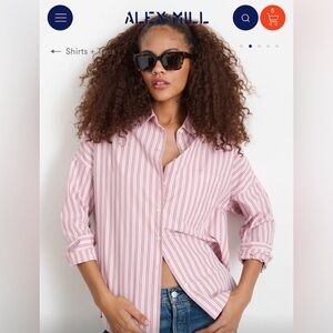 Alex Mill Jo Shirt in Striped Paper Poplin Pink Stripe (Small)